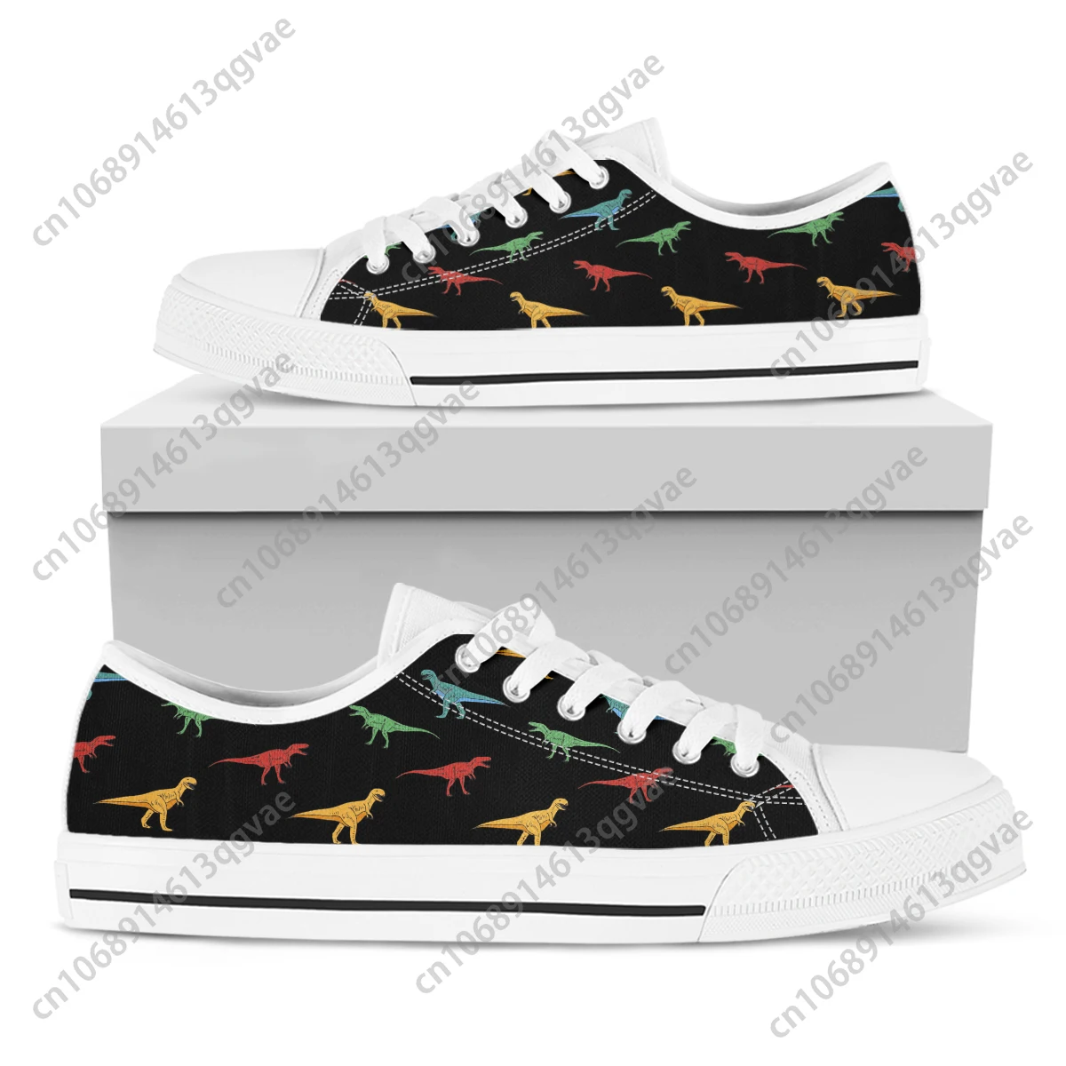 Colorful Cartoon T-Rex Low Top High Quality Sneakers Mens Womens Teenager Canvas Sneaker Couple Shoes Custom Personalized Shoe