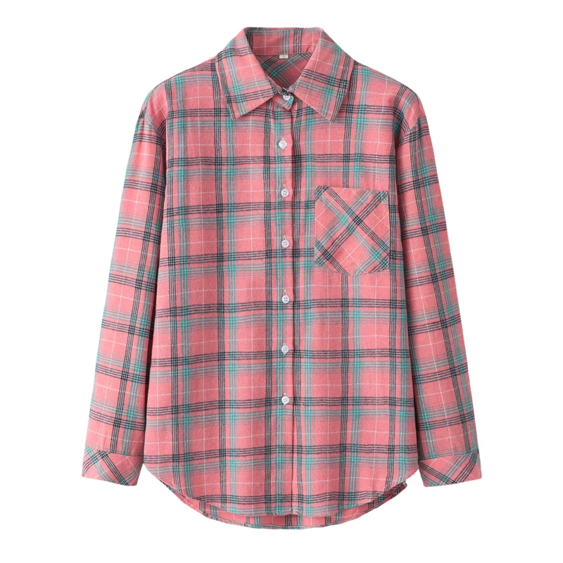 

2024 New Women's Plaid Shirts Ladies Cotton Casual Loose Long Sleeve Blouses and Great Tops Fresh Lady Checked Shirt Clothes