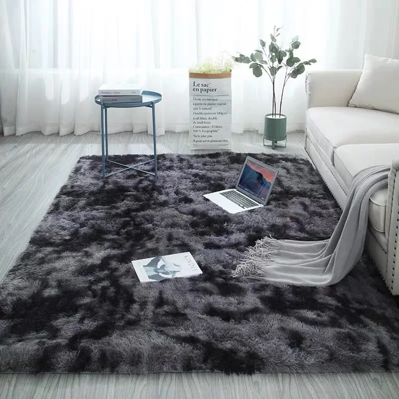 Modern Silk Hair Girl Romantic Nordic ins Bedroom Bed Rug Tie-dye Home Living Room Sofa Room Pure Color Carpet Wholesale