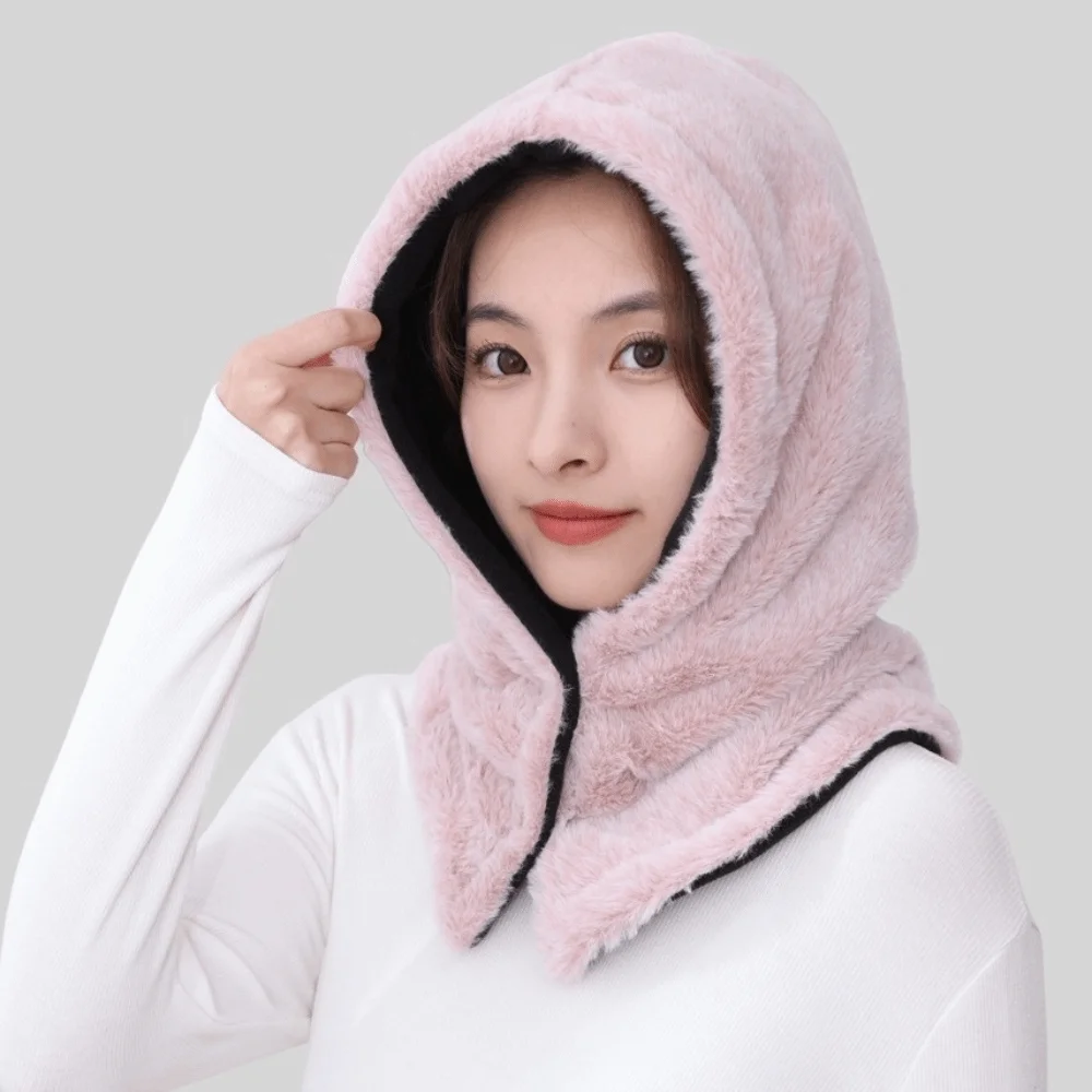 

Cute Solid Color Balaclava Hat Thickened Keep Warm Knitted Hooded Hat Neck Collar Beanie Ear Protection Hat Winter/Autumn