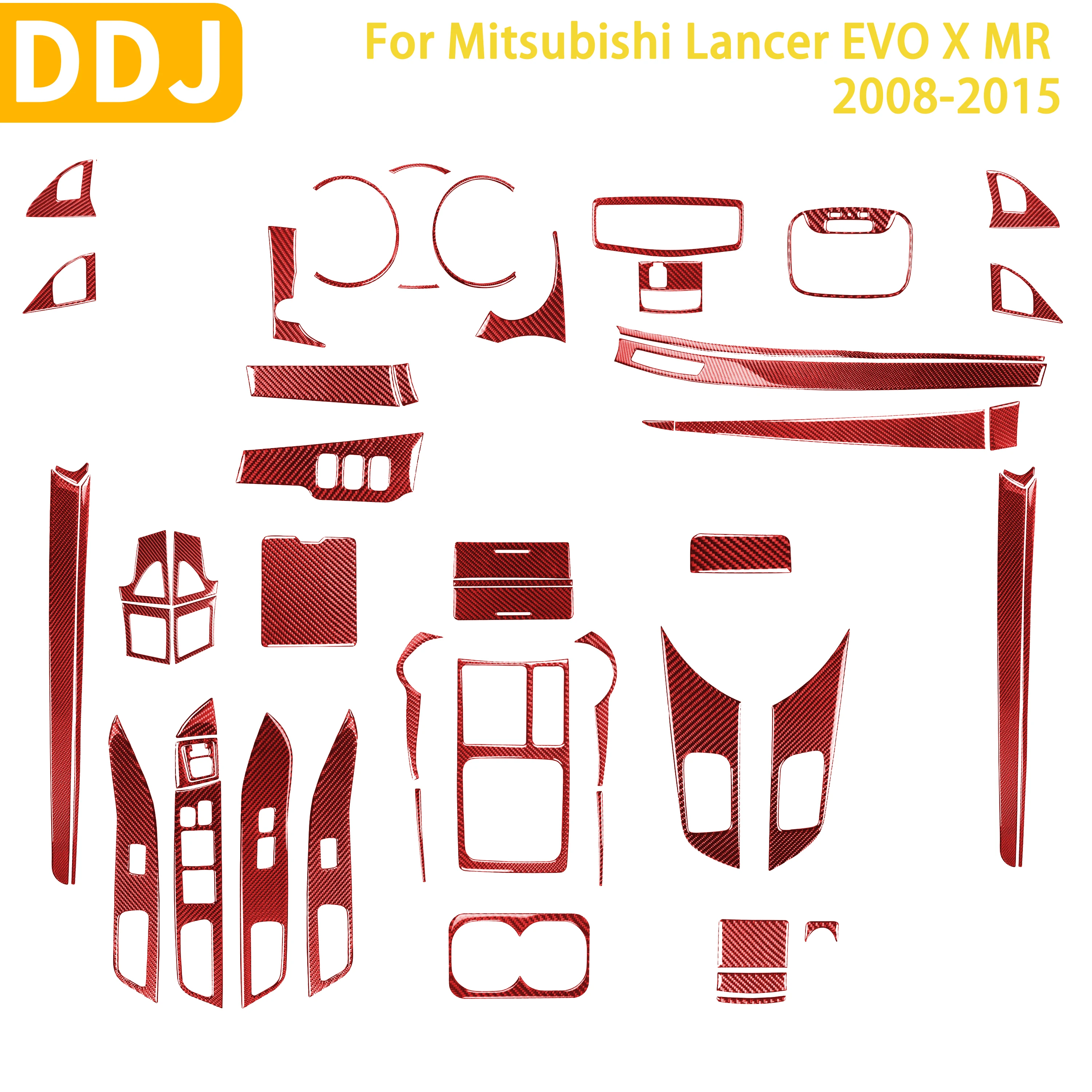 

For Mitsubishi Lancer EVO X MR 2008-2015 Car Accessories Red Carbon Fiber Interior Gare Lifting Storage Trim Sticker Set
