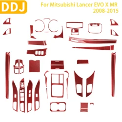 For Mitsubishi Lancer EVO X MR 2008-2015 Car Accessories Red Carbon Fiber Interior Gare Lifting Storage Trim Sticker Set