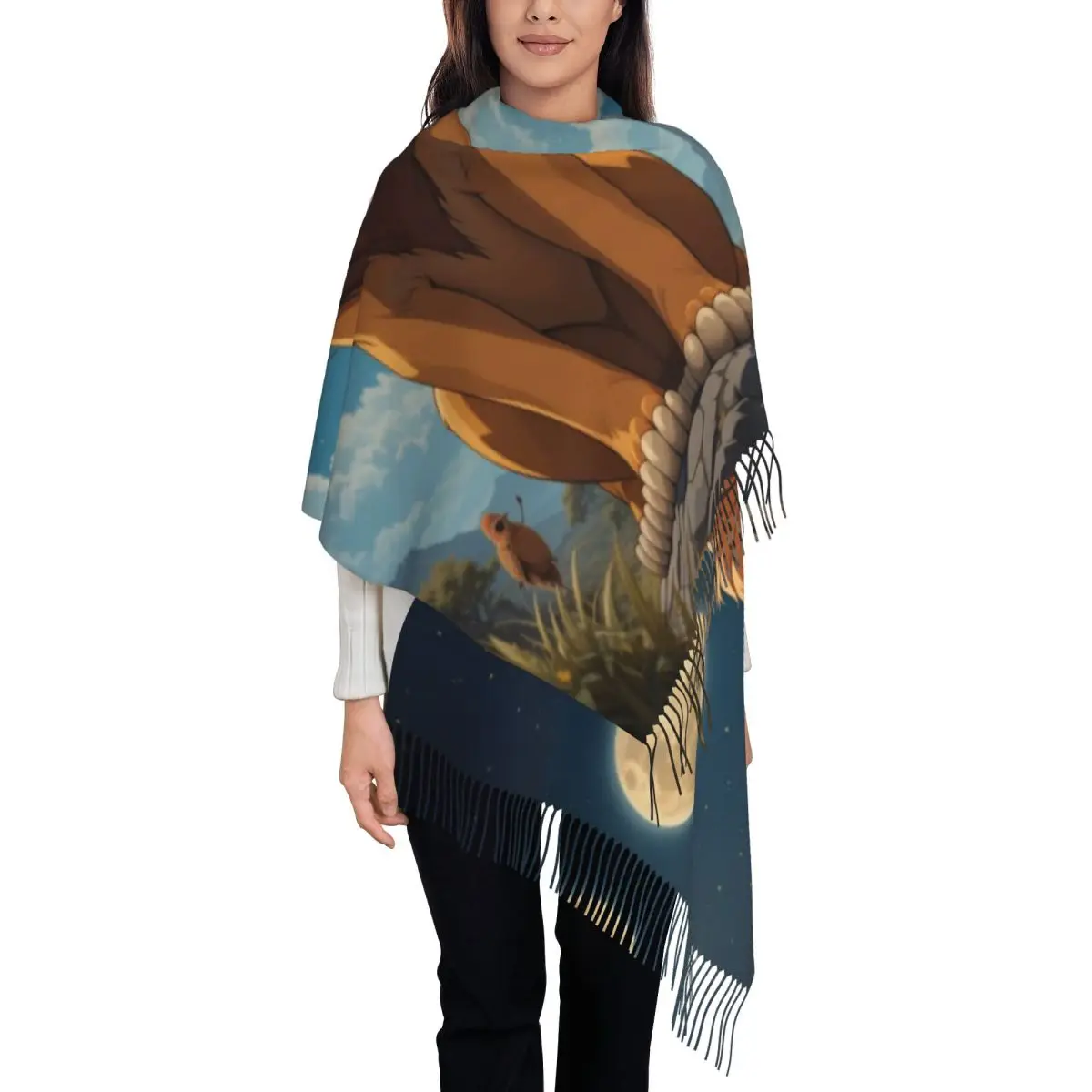 

Шарф с героями мультфильмов «Король Лев» на заказ для женщин и мужчин, роскошная зимне-осенняя шаль, накидки с кисточками