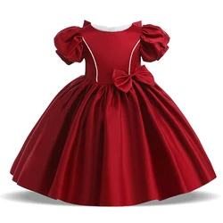 Elegant Kids Birthday Party Dresses For Girls Wedding Prom Gown Children Summer Clothes Bow Puff Sleeve Girl Princess Dress