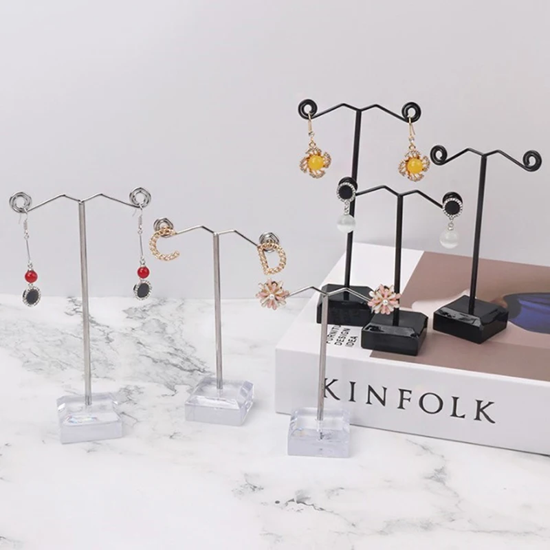 Metal Jewelry Display Stand Black Clear Acrylic Stud Earring Holder Hook Hanger Counter Case Jewelry Organizer Bouches Ornament - view 3