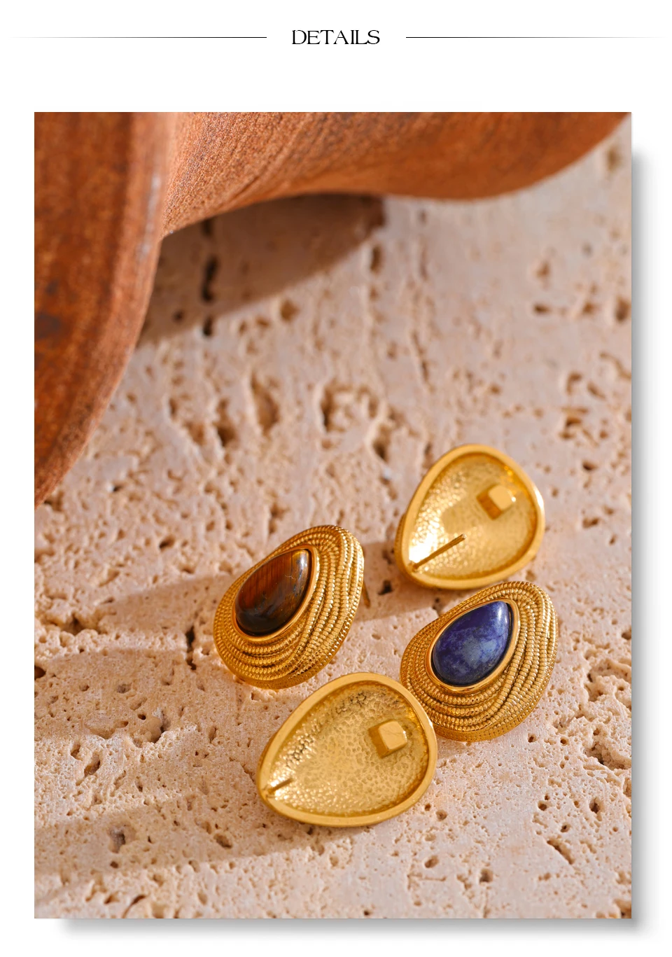 Yhpup Wassertropfen Naturstein Mode Geometrisch Täglich Ohrstecker Vintage Tiger Lapislazuli Charm Schmuck Gold Farbe PVD – Detail 16