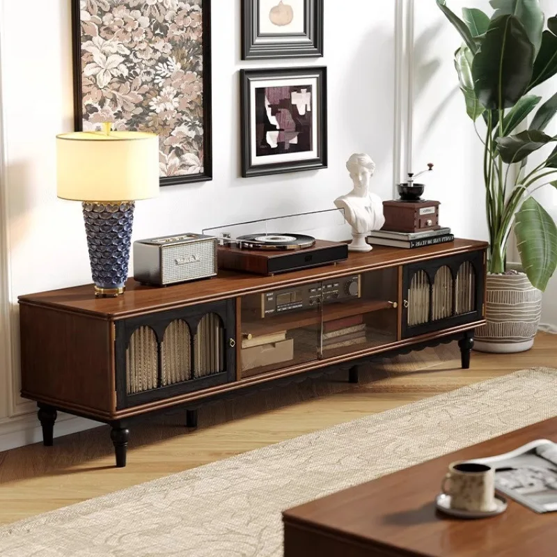 American country-style solid wood coffee table and TV cabinet combination, retro style light luxury small apartment living room,
