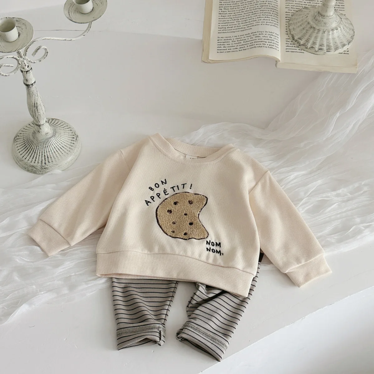 2Pcs Kids Baby Boy Sets Bread/Cookies Embroidery Cartoon Toddler Outfit  Long Sleeves Top Pants Newborn Baby 0-3 Years Tracksuit