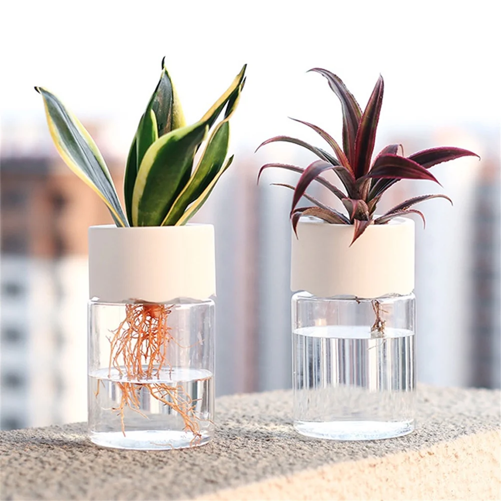 Small Hydroponic Flower Pots Home Vase Decor Transparent Imitation Glass Soilless Plants Pot Green Plant Pot For Garden Decor