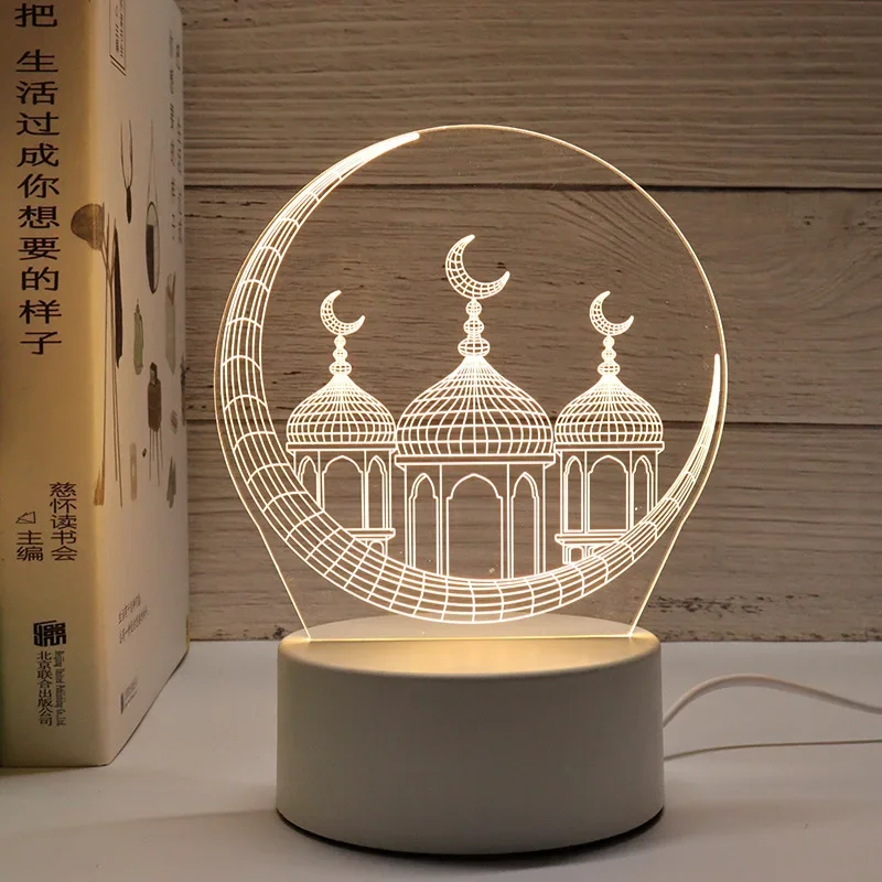 Luz de noche acrílica 3D LED operada por USB, decoraciones de Festival de Ramadán musulmán, adornos de mesa EID Mubarak, lámpara de noche,