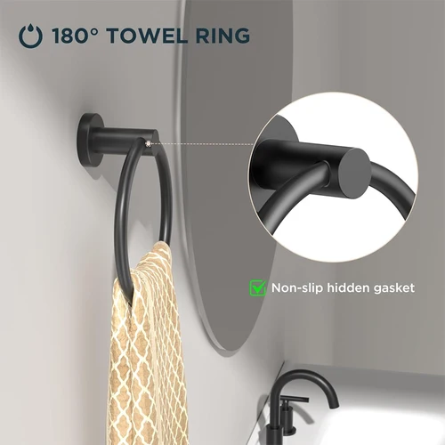 Imagen 2 del producto Juego de accesorios de baño de 4 piezas, portarrollos de papel higiénico, anillo para toallas y 2 ganchos para toallas, juego de accesorios de baño para montar en la pared (negro)