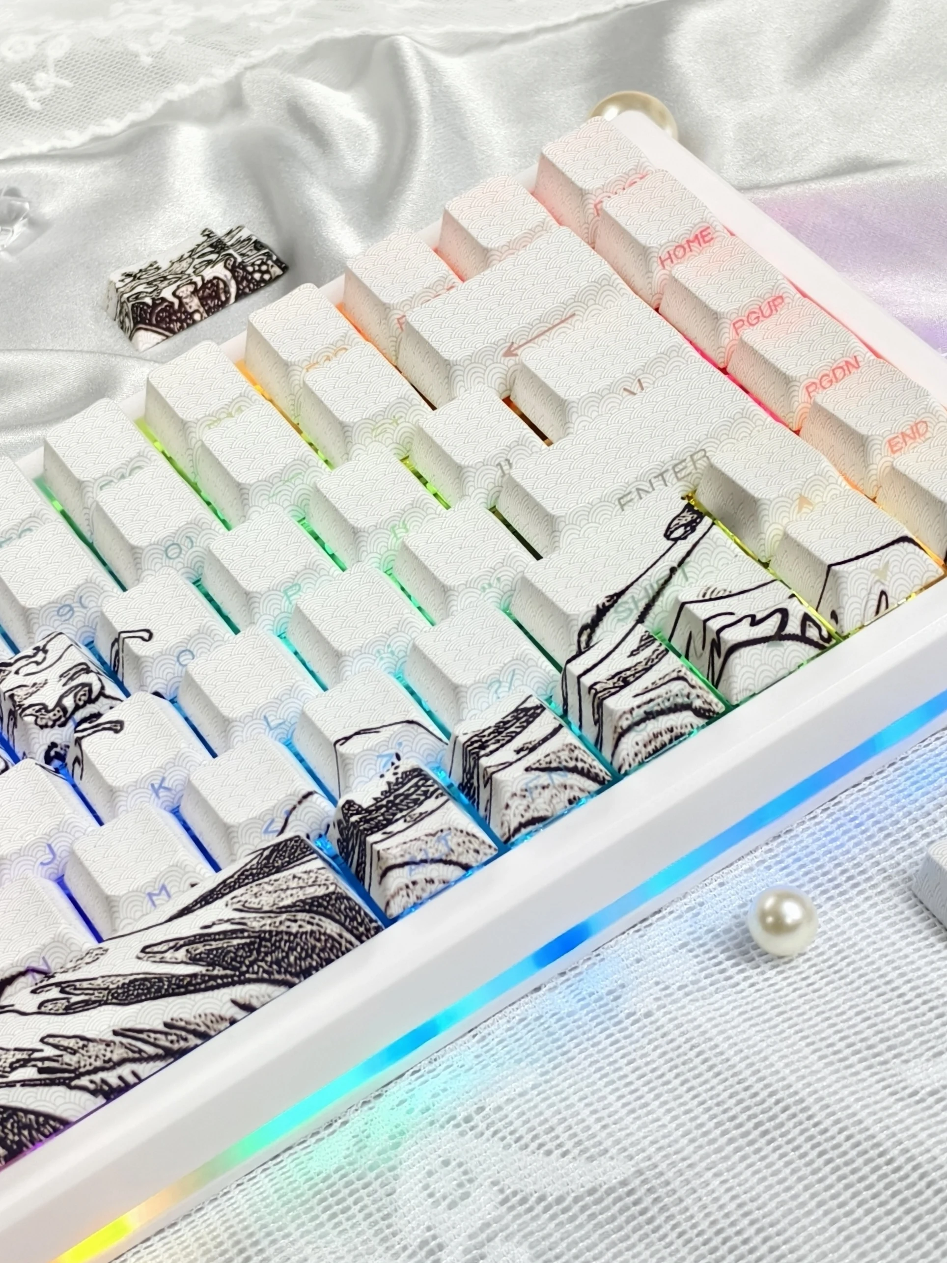 Imagem -03 - Lado Impresso Keycaps para Cherry mx Switch Keyboard White Kanagawa Tema Dye Sub Pbt Keycap 125 Chaves