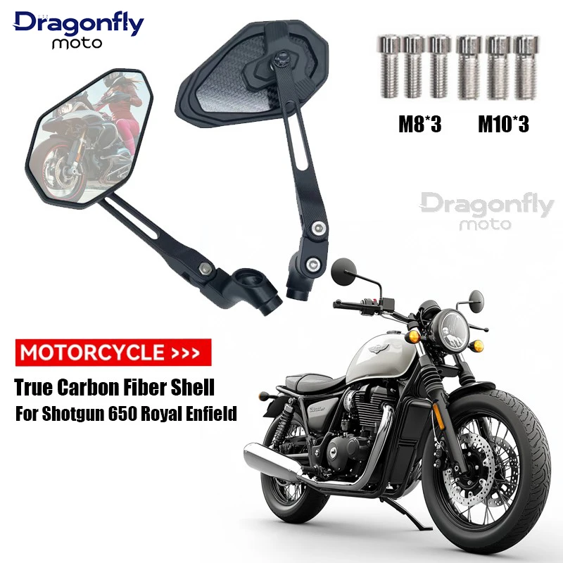 For New Himalayan 450 411 Royal Enfield Motorcycle Mirror Side Mirror Black Aluminum Universal 360 Degree Adjustable Rotation