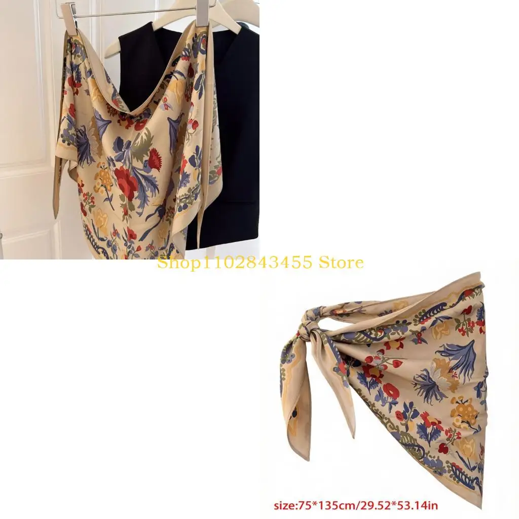 49MC Large Printed Scarf Wrap Fashion Accessory for Head Neck Waist Bag with Smooth Drape and Travel Wear Daily