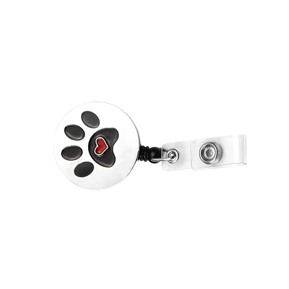 1Pcs Footprint Design Telescopic Badge Reel Id Holder for Nurses Teachers Students Office Workers Keychain Lanyard Clip Work