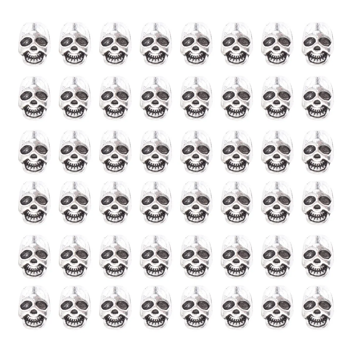 

50Pcs Skull Beads Alloy Durable DIY Accessories Creative Design for Necklace Bracelet Earrings Halloween Tibetan Silver Beads