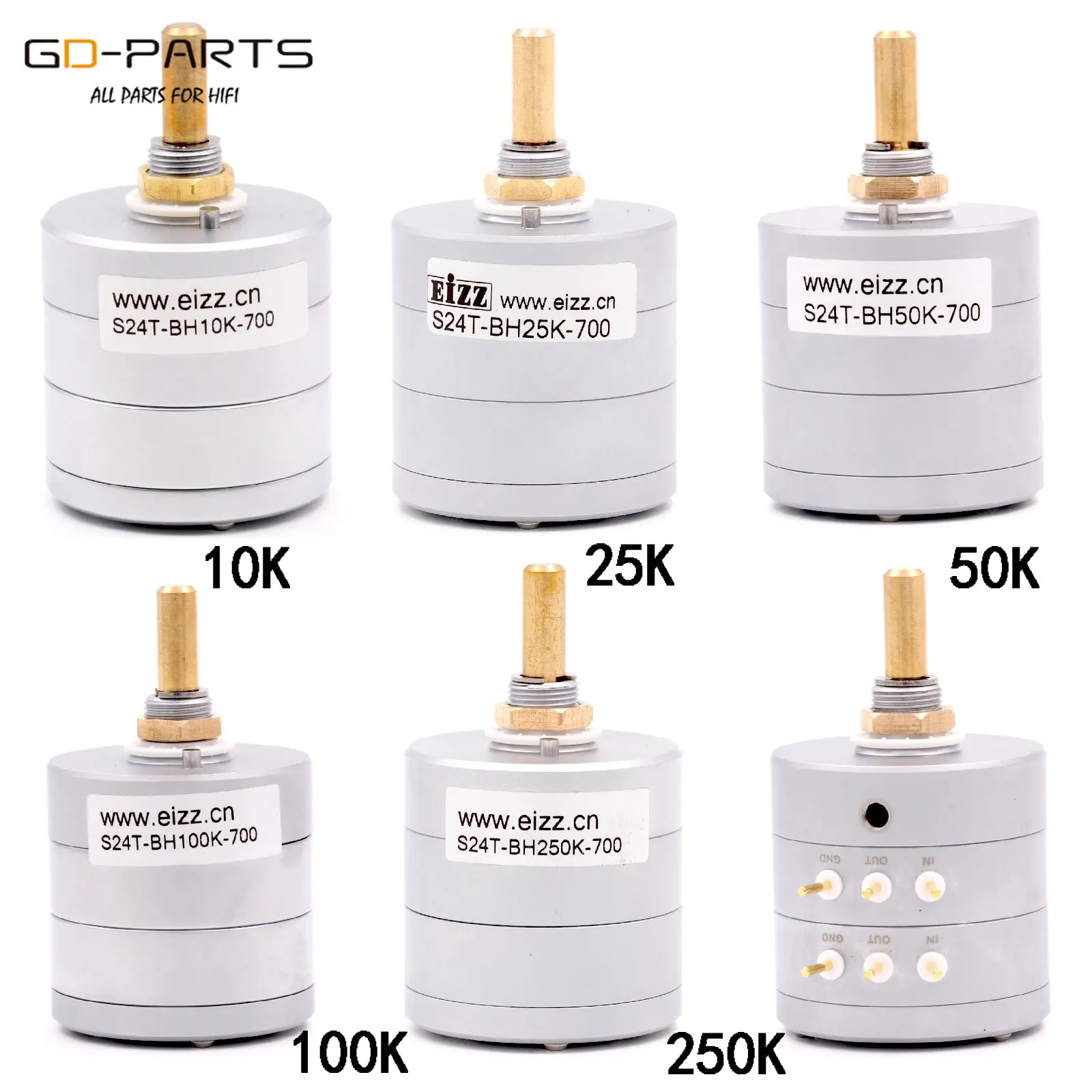 EIZZ Stereo 10K 25K 50K 100K 250K 24 Steps Volume Potentiometer LOG Stepped Attenuator Gold Plated Copper Pins Hifi Audio DIY