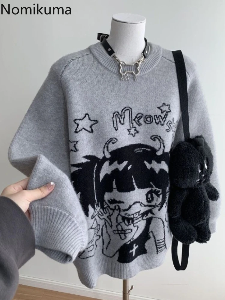 Anime Cute Pullovers Women Fall Winter Clothing Sueter Mujer Fashion Japanese Pull Femme Knitted Casual Oversized Sweater Tops