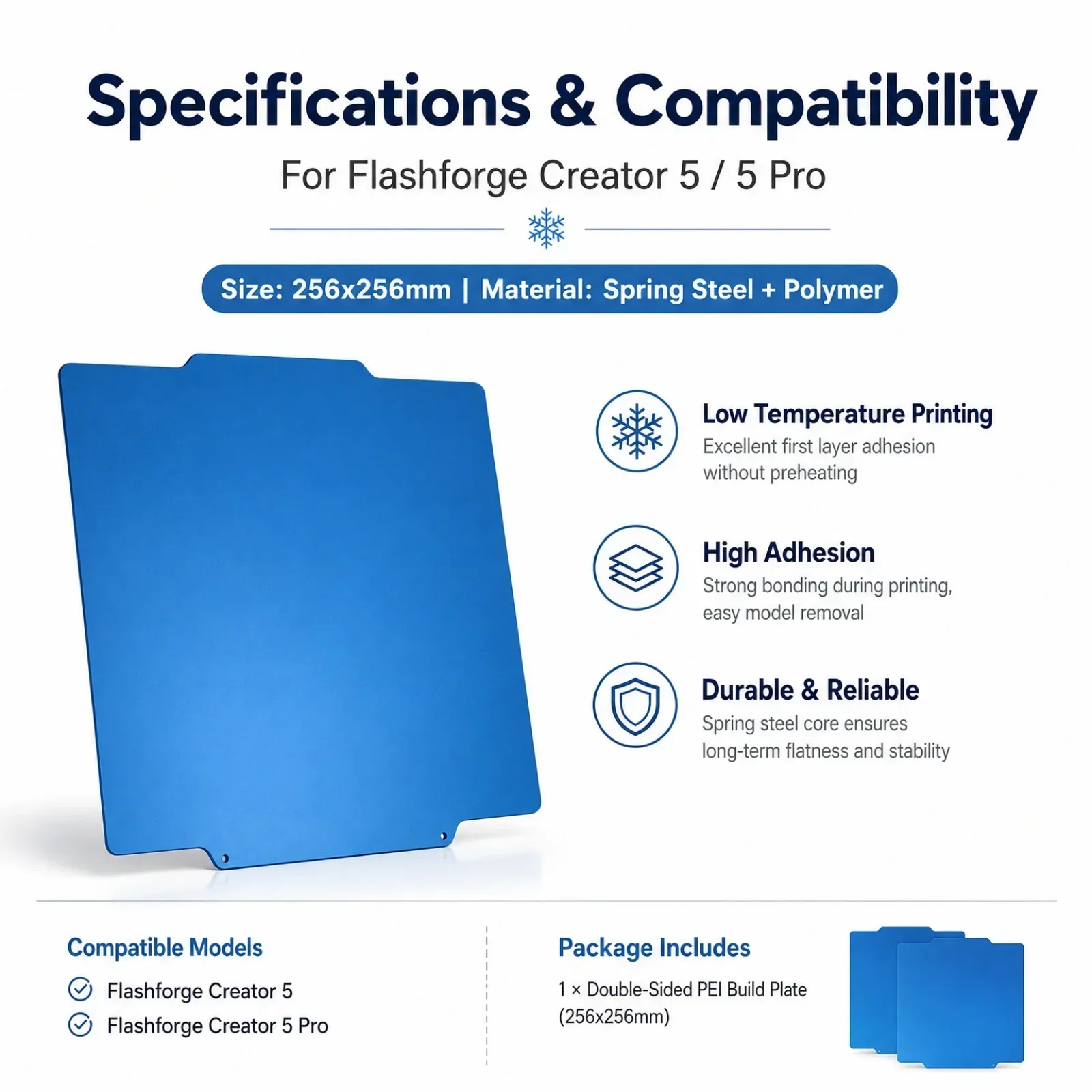 For Flashforge Creator 5 Cold Plate Double Sided Build PlateSpring Steel Hot Bed for Flashforge Creator 5 5 Pro 3D Printer Parts