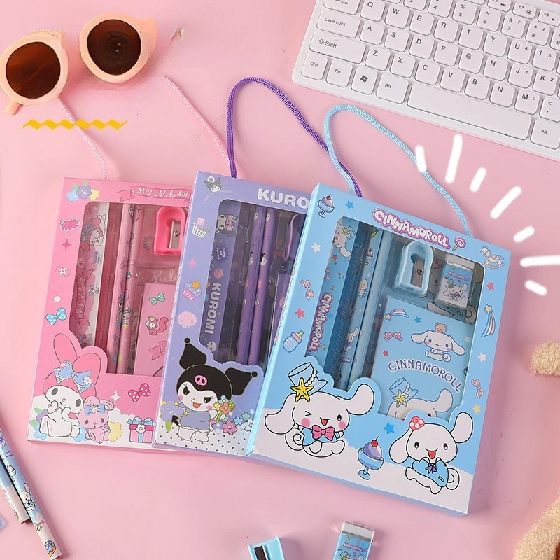 

Sanrio Kuromi Melody Hello Kitty Handheld Stationery Set Anime Cartoon Pencil Ruler Notebook Kid Learning Gift Holiday Prize