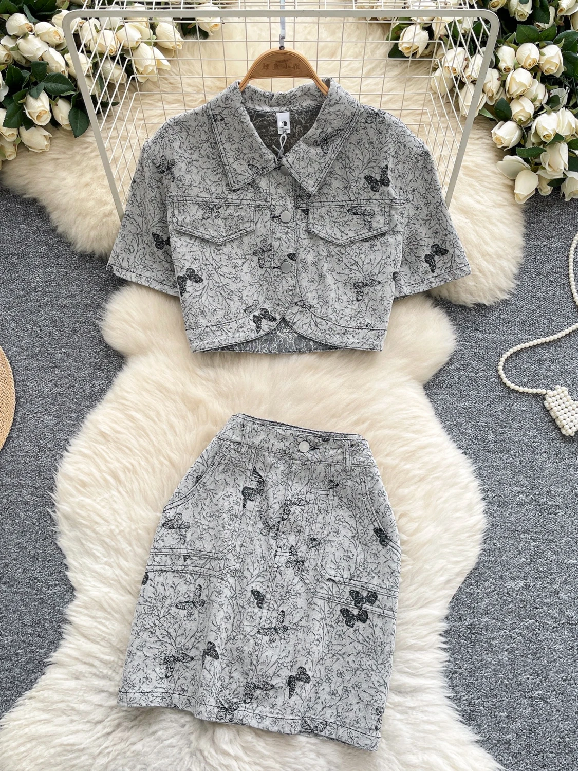 

Faionable Summer ort Sve Джинсовый топ и юбка с высокой талией Женский укороченный топ с милым и пряным принтом ter Ne Button ...