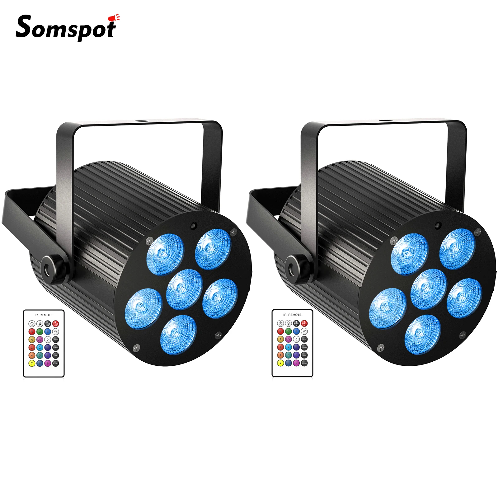 Somspot 2PCS RGBWA+UV LED Par Lights DMX512 Remote Control Stage Lighting Effect Projection for Disco Party Wedding Bar Club