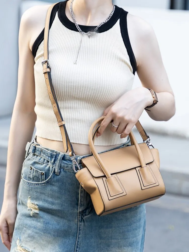 Fashion Women Cowskin Genuine Leather Bag Casual Office Ladies Tote Handbag Solid Color Designer Single Shoulder Crossbody Bags