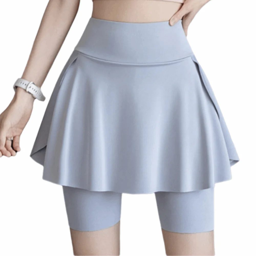 Elastic Women's Tennis Skirts High Waist Quick-Drying Women Sport Dress Stretchy Material Anti-Exposure Fake Two-Piece Skirts