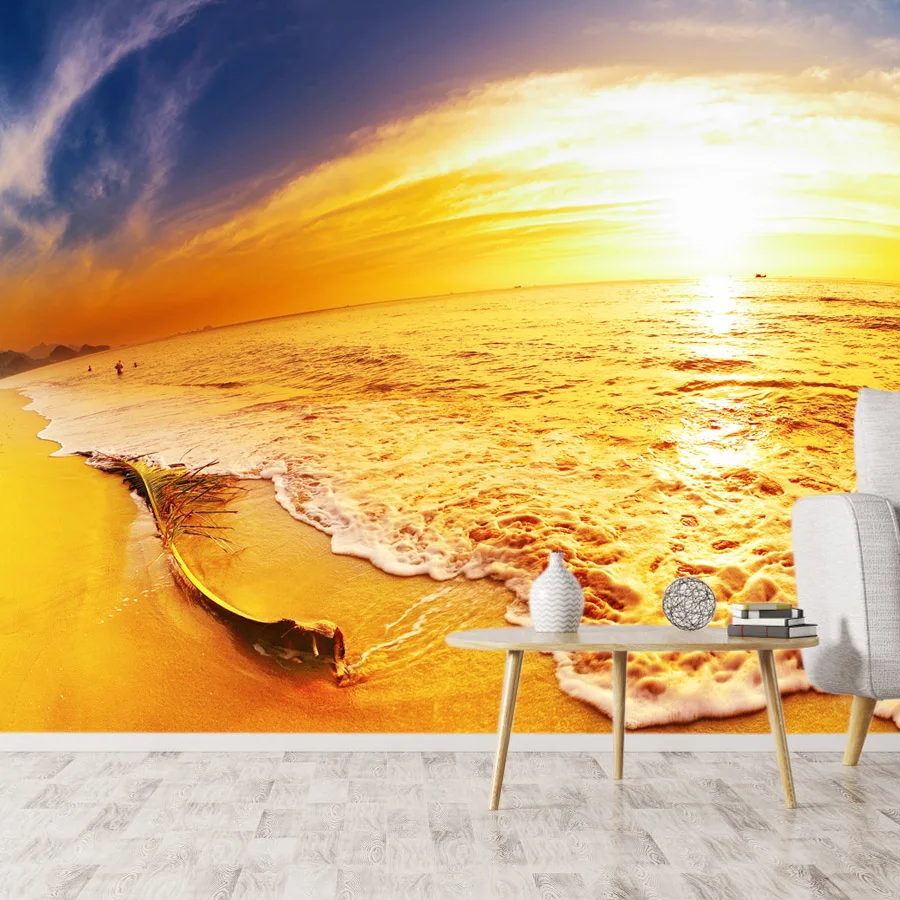 Custom Peel and Stick Optional Wallpapers for Living Room Decoration Sunset Beach Seascape Contact Wall Papers Home Decor Murals