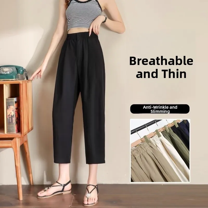 Plones Casus Blancos Finos de Verano Estilo Informal para Mujer, Cintura Alta, Fibra de Poliéster, Estilo Harlan, Disi...