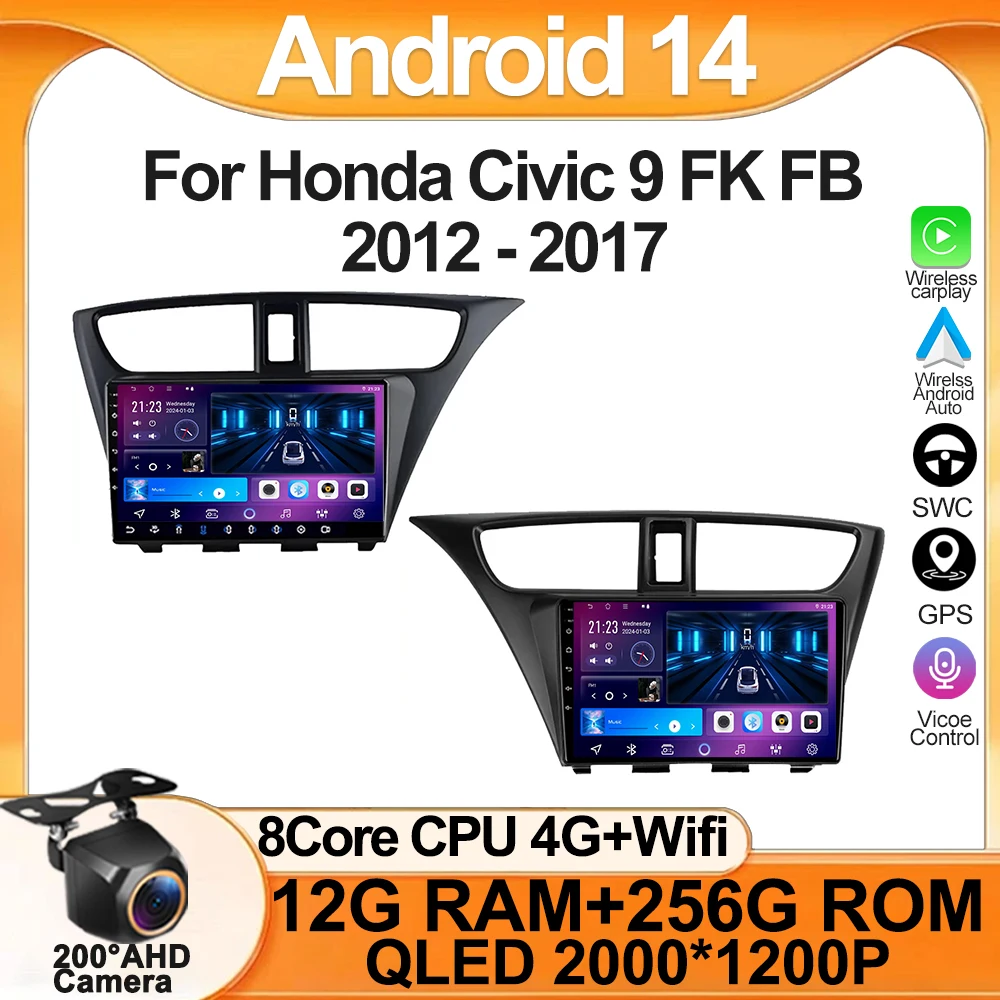 

For Honda Civic 9 FK FB 2012 - 2017 Car Radio Player Car Carplay Screen Autoradio Mirr 4G or Link Car Intelligent Systems 8 Core
