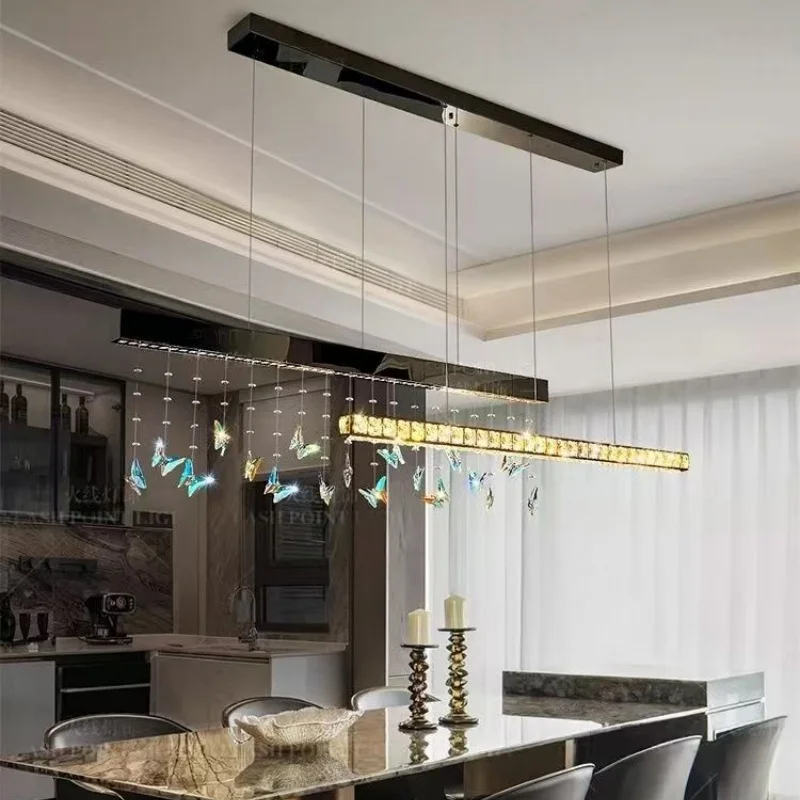 

Modern Villa Dining Room Living Room Exquisite Crystal Chandelier High-end Long Strip Island Style Led Indoor Lighting Fixtures