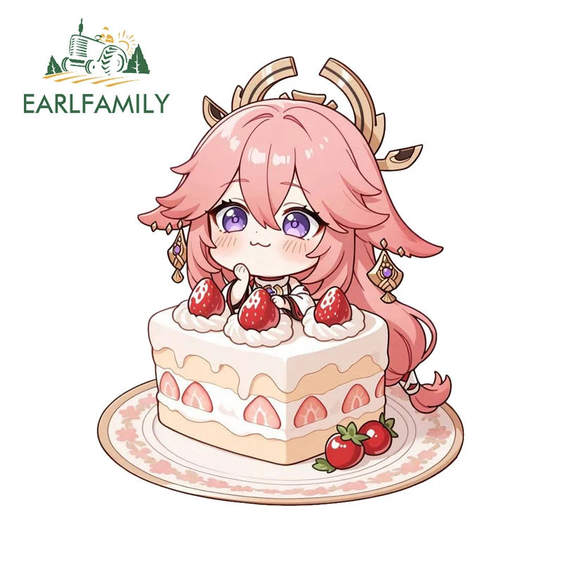 

EARLFAMILY Genshin Impact Chibi Cake автомобильные наклейки креативные яркие индивидуальные наклейки практичный стакан для хранения колбы хост