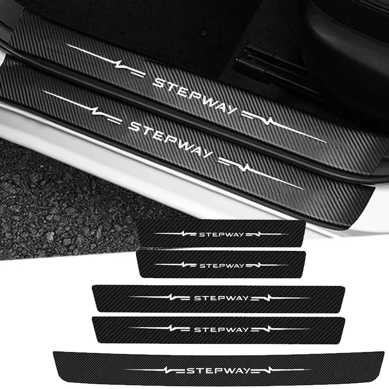 for DACIA Stepway Logo  Carbon Fiber Car Door Threshold Sill Scuff Plate Decals Anti Scratch Stickers Pedal Guards Strip Tape