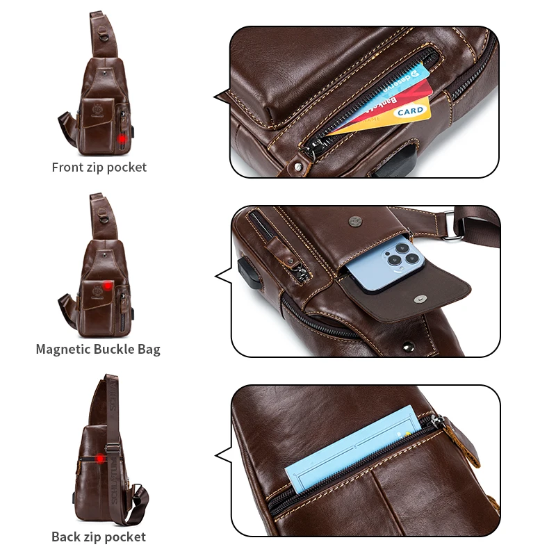 SCHLATUM-bolso cruzado de piel de vaca 100% auténtica para hombre, bandolera de pecho con USB, de gran capacidad, Retro, a la moda