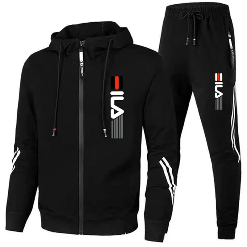 Men's Tracksuit Hooded Zipper Jacket + Sweatpants Outfits Fashion 2 Piece Sets Autumn and Winter Male Workout Jogging Sports