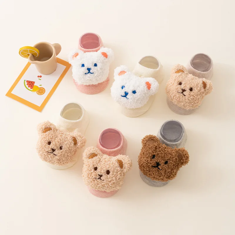 Cute Cartoon Bear Baby Socks for Boys Girls Spring Autumn Soft Cotton Anti Slip Soled Newborn Toddler Sock Kids Warm Socken