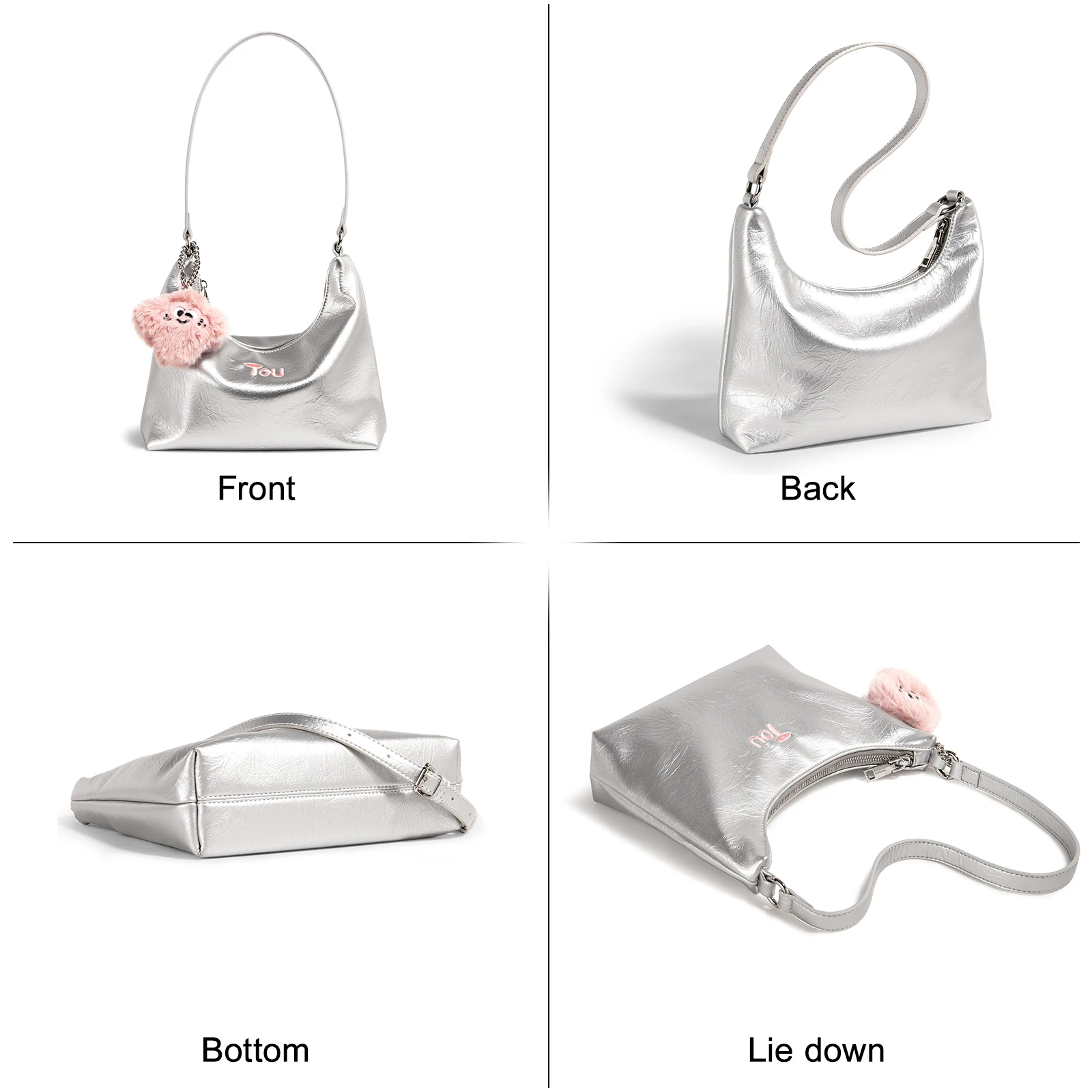 TOUTOU Women Tote Bag Original Unique High End Silver Underarm Shoulder Bag Versatile and Fashionable Clay Handbag PU Leather