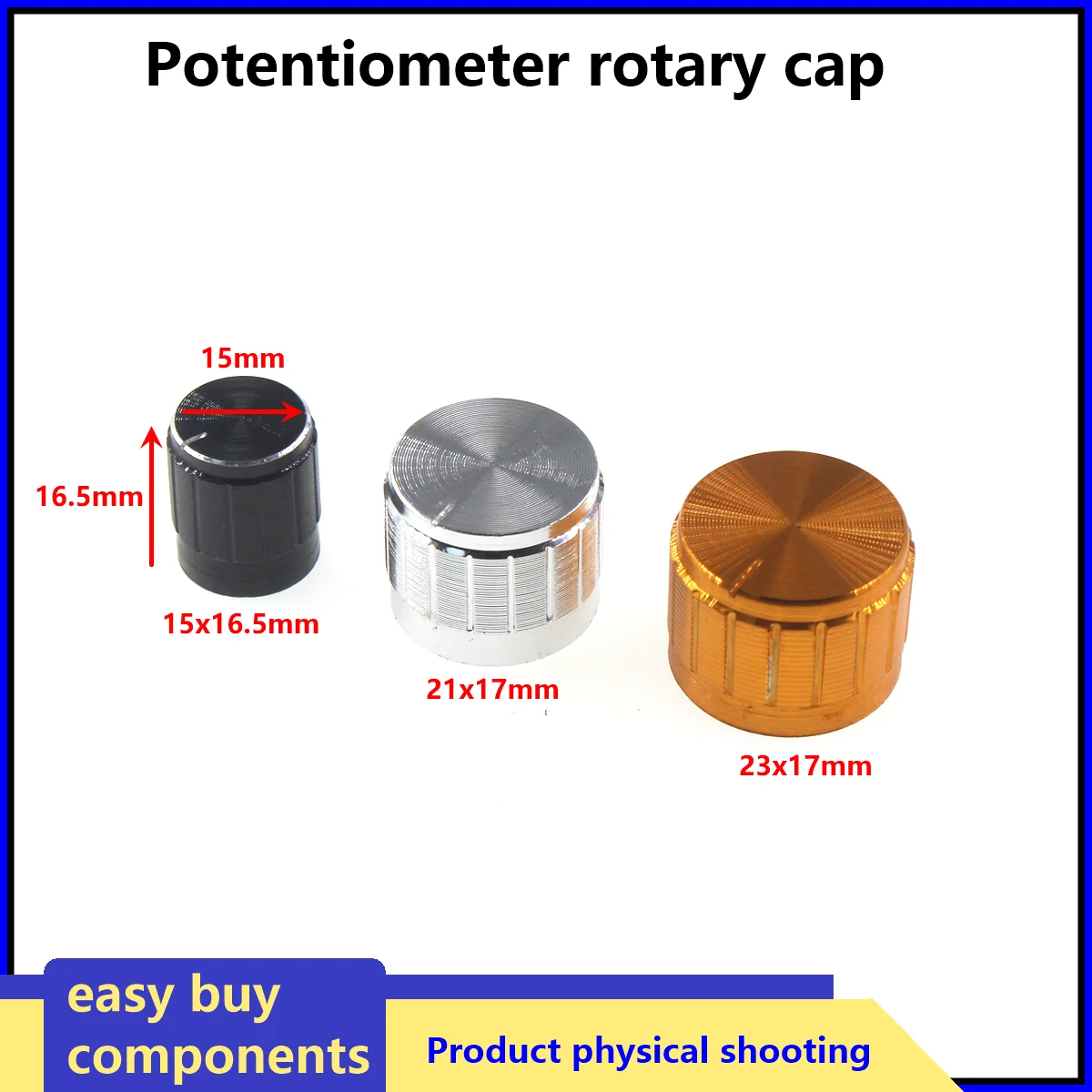 Manopola del potenziometro in lega di alluminio da 5 pezzi con foro interno da 6 mm, manopola di regolazione del volume a forma di O, cappello, manopola dell'interruttore audio
