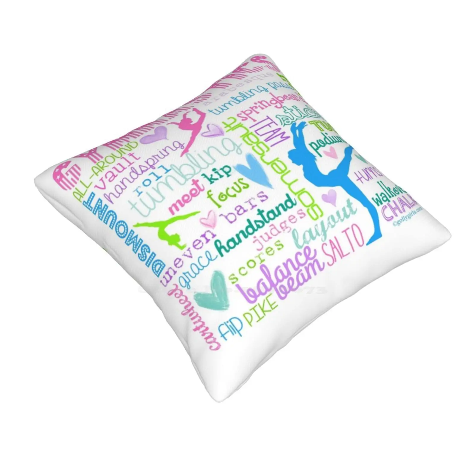 Gymnastics Typography In Pastels Funny Cute Decor Square Pillowcase Typography Pastel Teens Womens Gymnastics Girly Girls