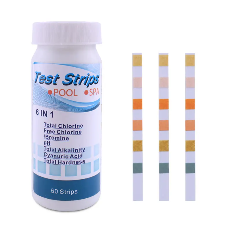 50 Stück/Flasche 6 in 1 Mehrzweck-Chlor-PH-Teststreifen SPA Schwimmbad Wasser Tester Papier – Detail 8