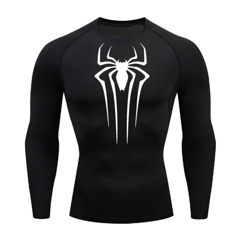 Anime Spider Compression Shirt Long Sleeve For Men Gym Fitness Sportswear Rashguard Bodybuilding Dry Fit Clothing Running Wear