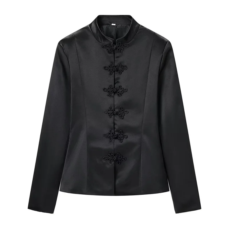 Withered 2026 Spring European And American Style Elegant And Versatile Solid Color Stand Up Collar Waist Cinched Buckle Jacket