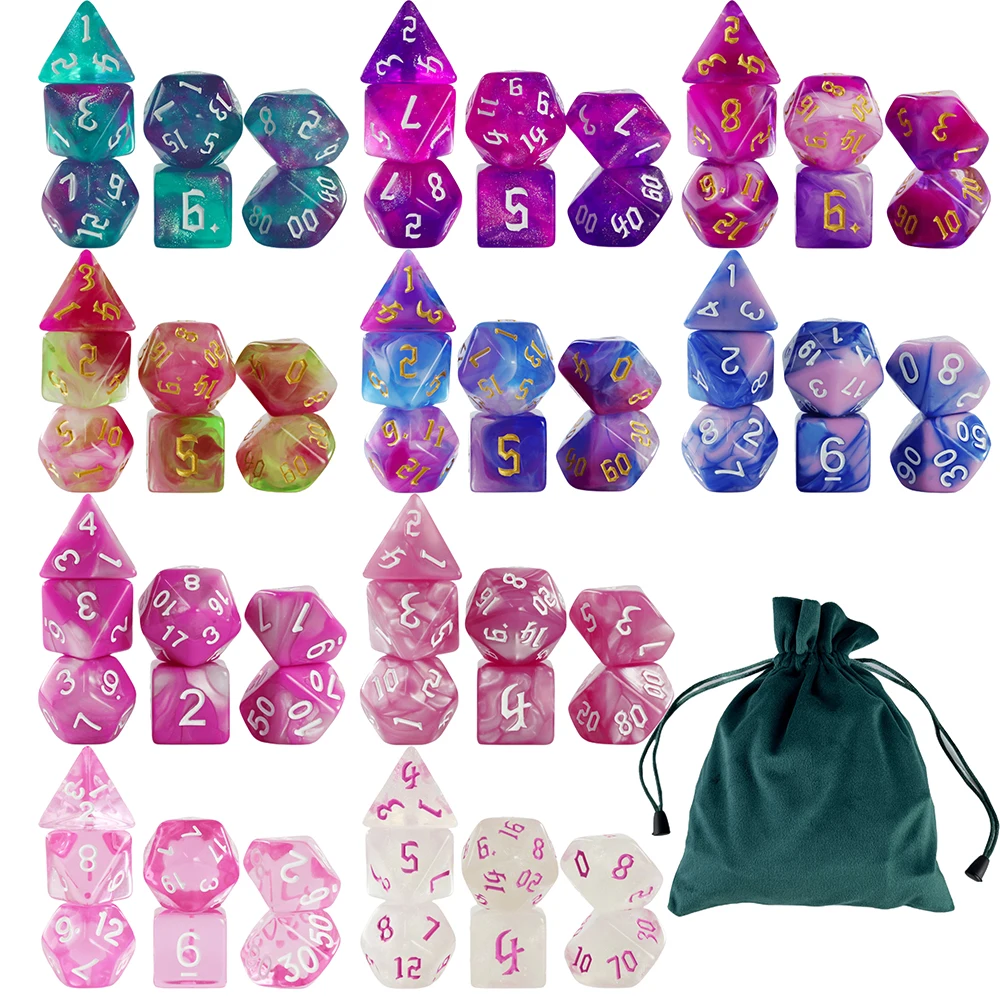 Dice Set 10set(70pcs) for DND RPG Dice Multi-sided Games Dices Desktop Polyhedral Set ,for Role Playing Game with Bag