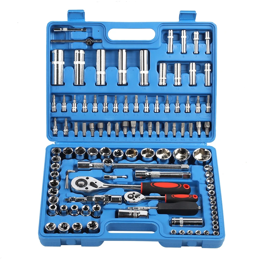 108Pcs Ratchet Wrench Set 1/4in 1/2in CR40 Steel Socket Set Tool Case Box Hex Extension Socket Hand Tool Kits Screwdriver Bits