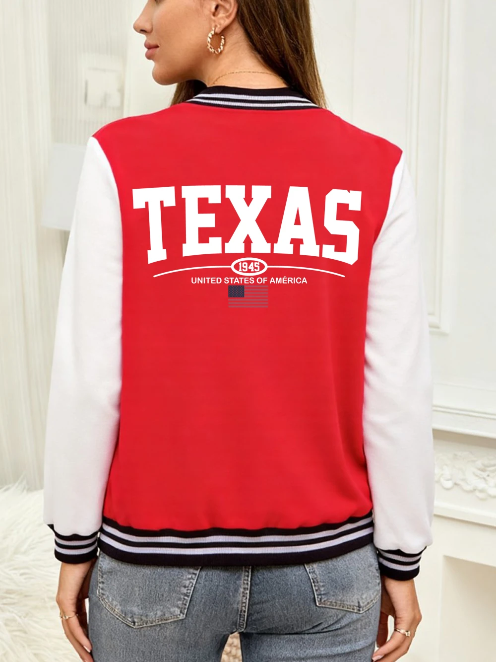 

Бейсбольное пальто с американским флагом Техаса и буквенным принтом, женские базовые спортивные куртки, флисовые теплые мягкие топы, повседневная женская одежда с карманами