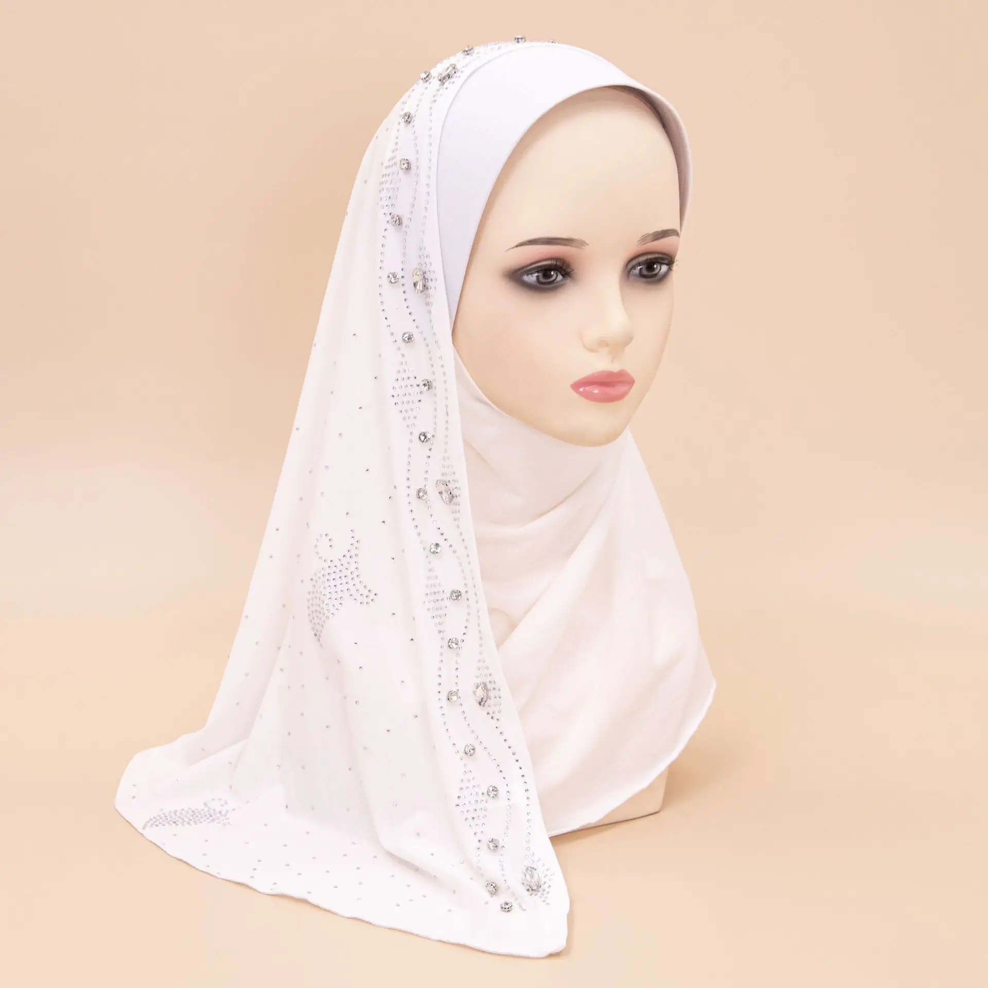 New Muslim Women Diamonds Hijab Turban Wide Brim Hat Head Scarf Wrap Islam Pray Hijabs One Piece Amira Instant Amira Niqab Nikab