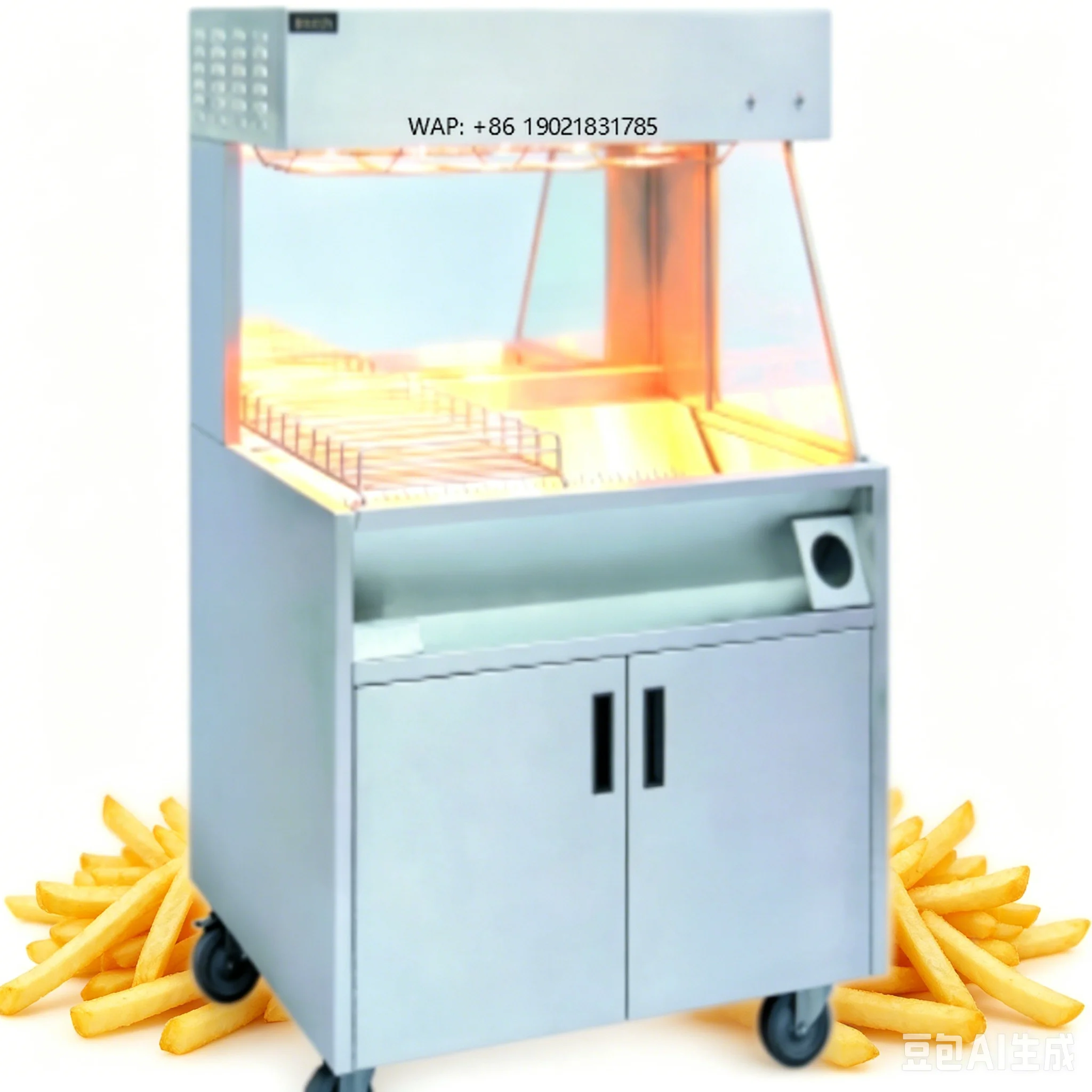 Commercial Stainless Steel French Fry Warmer Station With Storage Cabinet Mobile Chips Holding Machine for Fast Food Restaurant