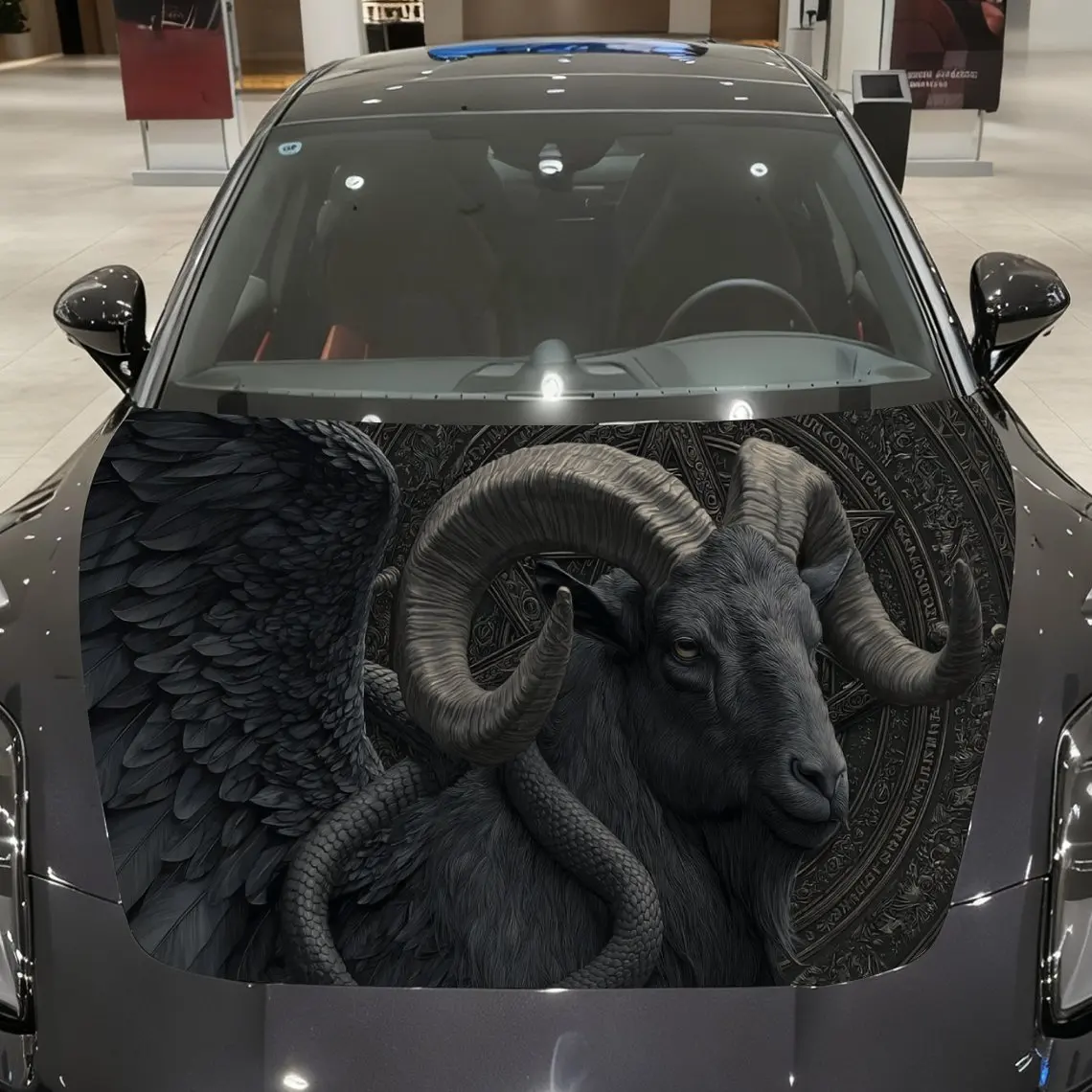 

Black-winged Demon Goat Pattern car hood stickers, waterproof self-adhesive, scratch resistant, easy to stick, durable car PVC s