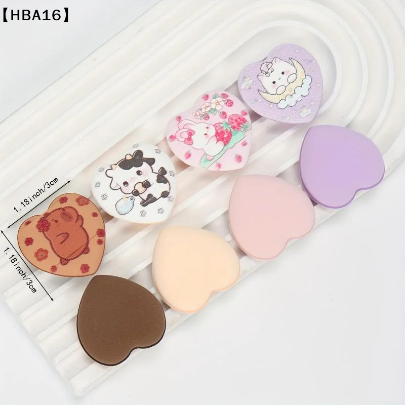 〔HBA16〕10개 프린트 하트 미니 핑거 파우더 퍼프는 물에 노출되면 확장되며, 습식 및 건식 모두 사용할 수 있습니다.